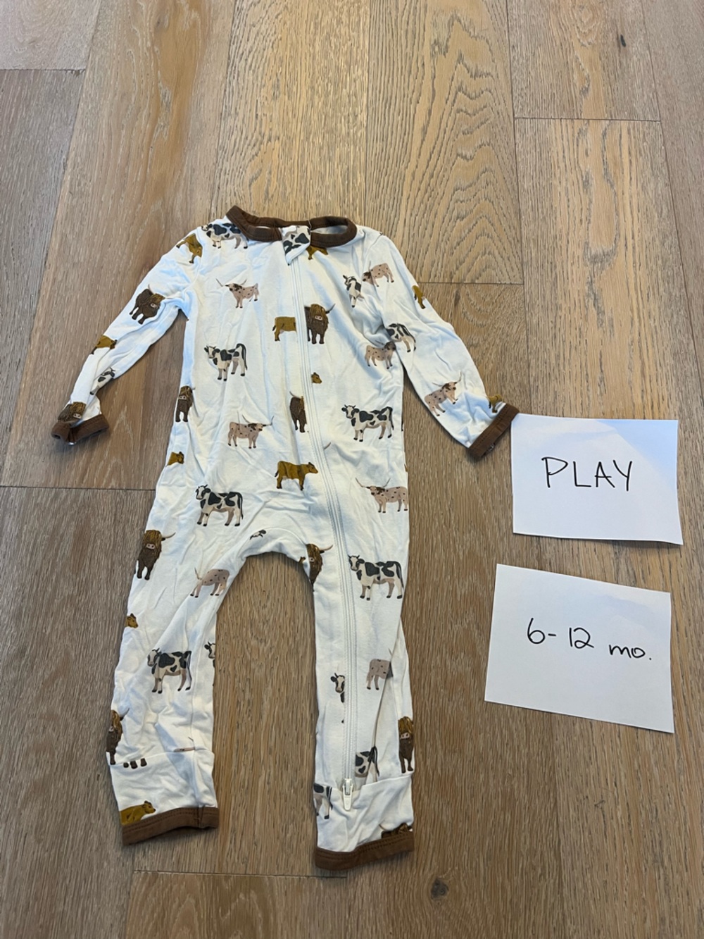 Kyte BABY Cream and Brown Cow Print Organic Cotton Footless Pajamas
